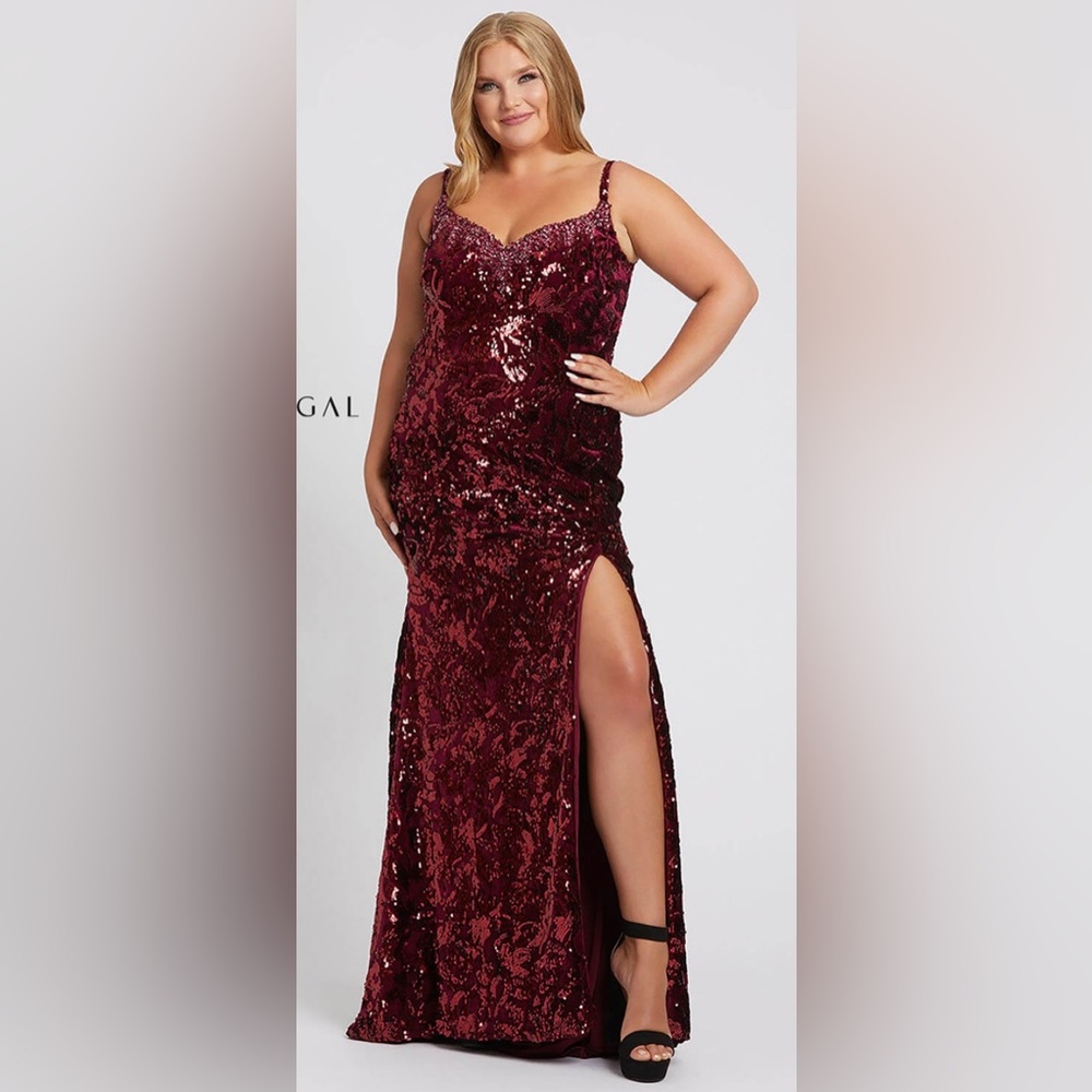 Mac Duggal Burgundy Sequin Maxi Dress
